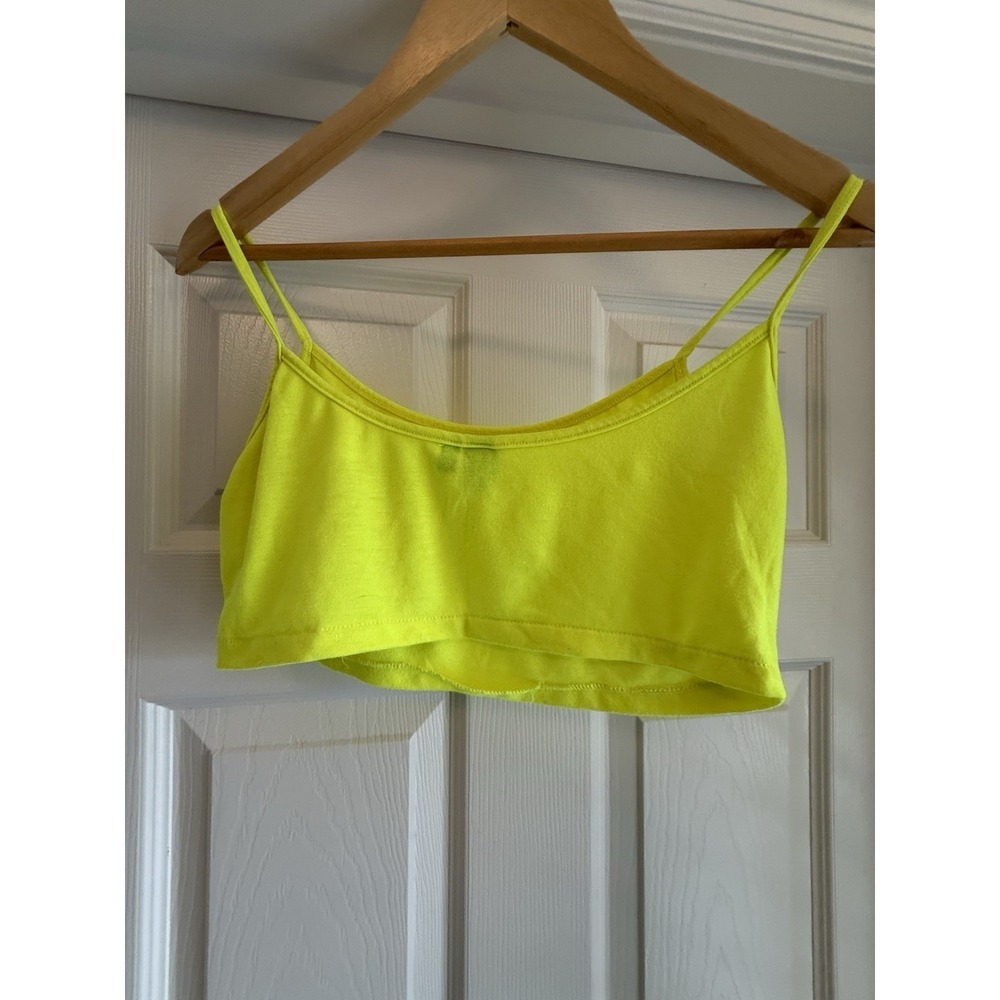 Farm Rio Crop Top Set Womens Neon Yellow Mesh Sheer Layered 2 Piece - Picture 6 of 8